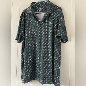 Rhoback Golf Polo Shirt Mens XL " The Fall" Green Golf Cart Leaf Print Polo Rare